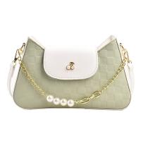 PU Leather Easy Matching Handbag attached with hanging strap Plastic Pearl plaid PC