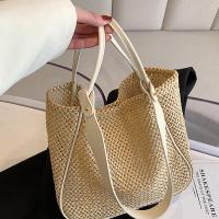 Straw Easy Matching Woven Tote large capacity PU Leather PC