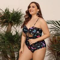 Polyester Plus Size One-piece Swimsuit flexible & skinny style printed butterfly pattern black PC
