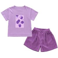 Polyester Girl Clothes Set & two piece & loose Pants & top printed Set
