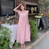 Polyester One-piece Dress backless & loose Solid pink PC