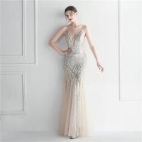 Sequin & Polyester Slim Long Evening Dress backless embroidered PC