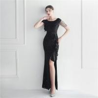 Sequin & Polyester Slim Long Evening Dress side slit embroidered PC