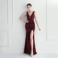 Sequin & Polyester Slim Long Evening Dress side slit patchwork PC