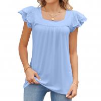 Rayon & Spandex & Polyester Women Short Sleeve Blouses Solid PC