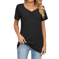 Rayon & Spandex & Polyester Women Short Sleeve T-Shirts & loose patchwork Solid PC