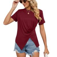 Rayon & Spandex & Polyester Women Short Sleeve T-Shirts slimming patchwork Solid PC