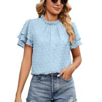 Polyester Women Short Sleeve Blouses & loose patchwork Solid PC