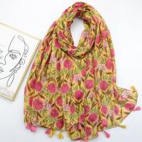 Voile Fabric Tassels Women Scarf thicken & sun protection printed floral yellow PC