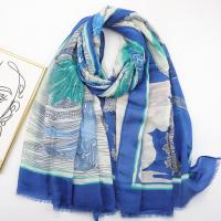 Cotton Linen Women Scarf sun protection & thermal printed blue PC