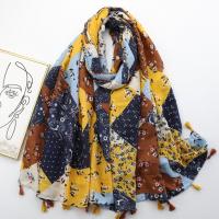 Polyester Tassels Women Scarf can be use as shawl & thermal printed yellow PC