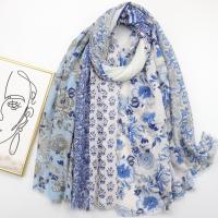 Voile Fabric Women Scarf can be use as shawl & sun protection & thermal printed shivering blue PC