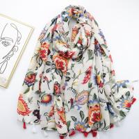 Polyester Women Scarf can be use as shawl & sun protection & thermal printed floral white PC