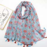 Voile Fabric Women Scarf dustproof & can be use as shawl & thermal printed Plant blue PC