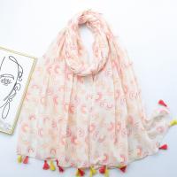 Polyester Tassels Women Scarf can be use as shawl & thermal printed pink PC
