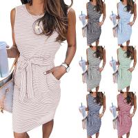 Polyester Waist-controlled One-piece Dress & breathable striped PC