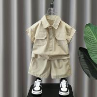 Cotton Boy Clothing Set & two piece & loose & breathable Solid Set