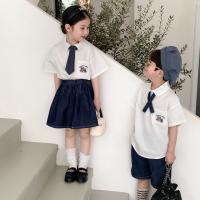 Cotton Unisex Children Clothing & two piece & breathable Solid white Set