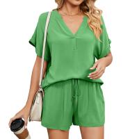 Polyester Women Sportswear Set & two piece & loose short pants & top patchwork Solid Set