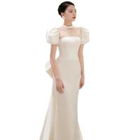 Polyester Waist-controlled & Slim Long Evening Dress patchwork white PC