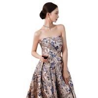 Polyester Waist-controlled & Slim Long Evening Dress backless & off shoulder & tube printed PC