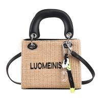 Straw & PU Leather Easy Matching Handbag attached with hanging strap letter PC