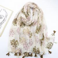 Voile Fabric Women Scarf can be use as shawl & sun protection & thermal printed Apricot PC