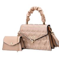 PU Leather Tote Bag Handbag large capacity & attached with hanging strap & two piece Solid Set