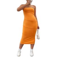 Rayon Slim Sexy Package Hip Dresses backless & off shoulder patchwork Solid orange PC
