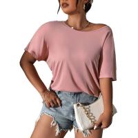 Cotton Slim Women Short Sleeve T-Shirts patchwork Solid pink PC