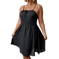 Polyester Slim & High Waist One-piece Dress patchwork Solid black PC
