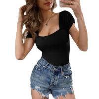 Knitted Slim Women Short Sleeve T-Shirts patchwork Solid PC