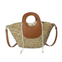 Straw Easy Matching Woven Tote attached with hanging strap PU Leather PC