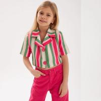 Polyester Girl Clothes Set & two piece & loose Pants & top striped Set