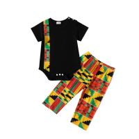 Polyester Boy Clothing Set & two piece Pants & top printed geometric Set