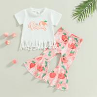 Polyester Girl Clothes Set & two piece & loose Pants & top printed letter white Set