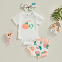 Polyester Girl Clothes Set & three piece Hair Band & Pants & top printed fruit pattern white Set
