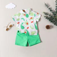 Polyester Boy Clothing Set & two piece & loose Pants & top printed fruit pattern green Set