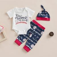 Polyester Boy Clothing Set & three piece Hat & Pants & top printed letter Set