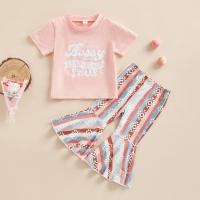 Polyester Girl Clothes Set & two piece Pants & top printed letter pink Set