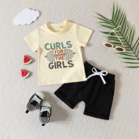 Polyester Boy Clothing Set & two piece Pants & top printed letter light yellow Set