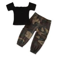 Polyester Girl Clothes Set & two piece Pants & top camouflage black Set