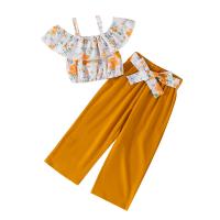 Polyester Girl Clothes Set & two piece Pants & top printed floral yellow Set
