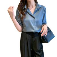 Chiffon Women Short Sleeve Shirt plain dyed Solid PC