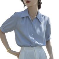 Chiffon Frauen Kurzarm Shirt, schlicht gefärbt, Solide, mehr Farben zur Auswahl,  Stück