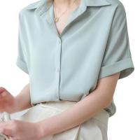 Cuprammonium Rayon & Cotton Women Short Sleeve Shirt plain dyed Solid PC
