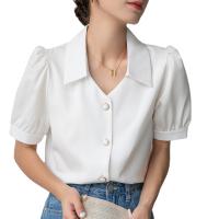 スパンデックス & ポリエステル 女性半袖シャツ プレーン染色 単色 白 一つ
