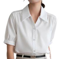 Chiffon Women Short Sleeve Shirt plain dyed Solid PC