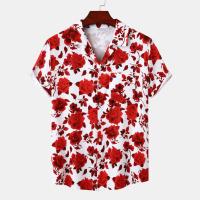 Polyester Slim Men Short Sleeve Casual Shirt Cotton printed floral PC