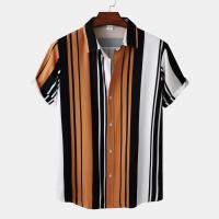 Polyester Men Short Sleeve Casual Shirt & loose printed striped PC